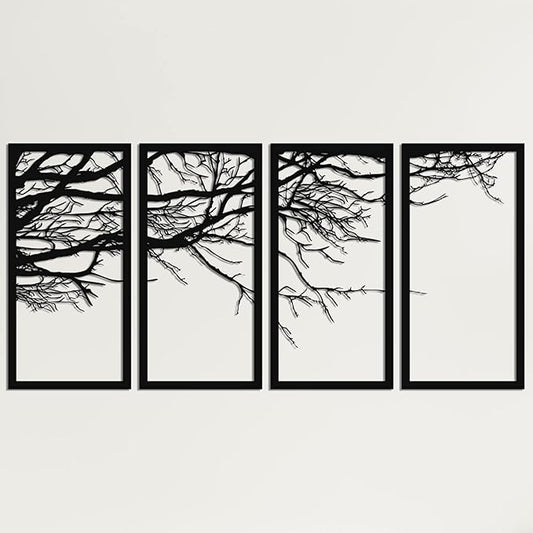 DEKADRON Metal Wall Art, Tree of Life 4 Pieces, Metal Tree Wall Art, Tree Sign, Metal Wall Décor, Interior Decoration, Housewarming Gift, 4 Panels Wall Hangings (59" W x 30" H / 150x75 cm)