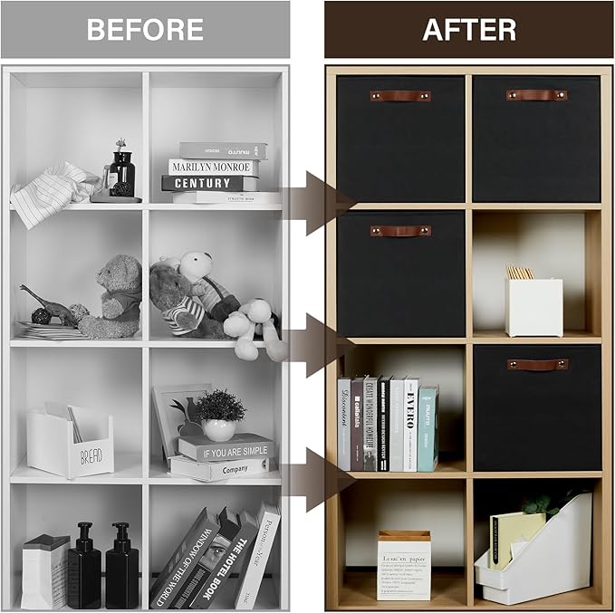 Temary Cube Storage Bins 4Pack Foldable Storage Baskets for Clothes Shelf Basket with Handles, Fabric Storage Boxes Organizer Bins for Home (Black, 13x15x13 Inch)