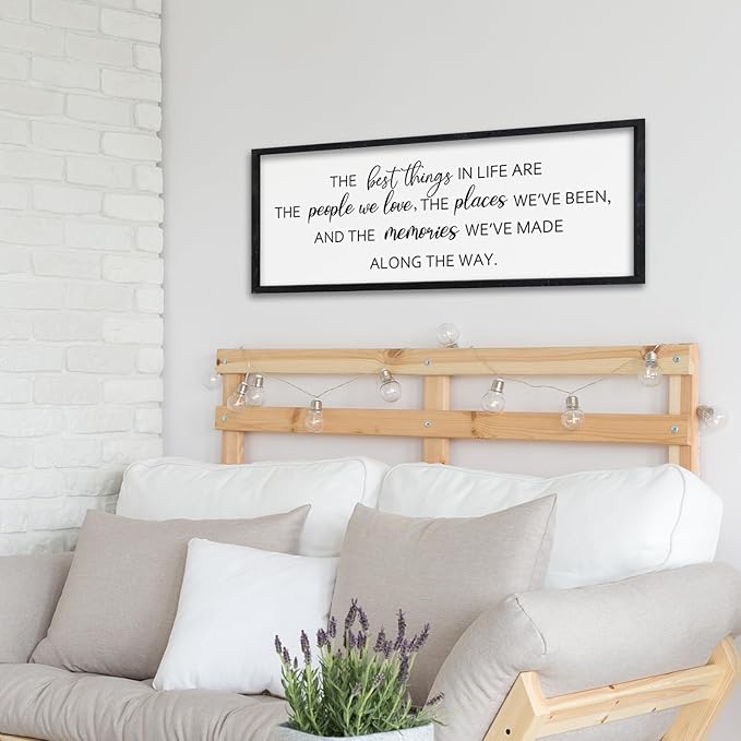 Surfapans The Best Things in Life Sign Wall Decor 32"X12" Adventure Memories Inspirational Quotes for family Bedroom Large Wood Framed Hanging Art (Black)