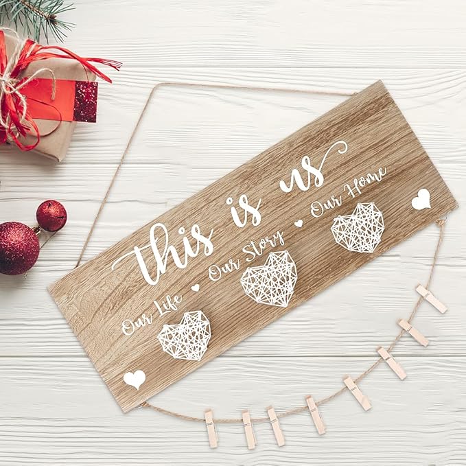 AKEROCK Couples Christmas Gifts, This Is Us Wall Decor, Rustic Wooden Hanging Christmas Picture Frame - Christmas Gift for Couples, Family, Housewarming, Home, Wedding - Natural