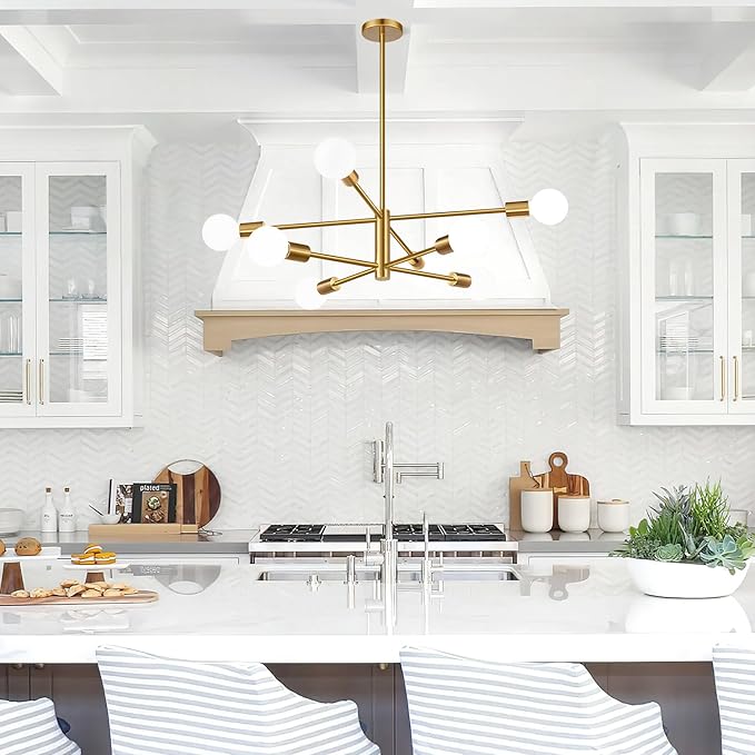 30" Modern Chandelier Ceiling Light Fixture, 8-Light Sputnik Chandeliers Gold Mid Century Chandelier Over Table, Height Adjustable Chandeliers for Dining Room Kitchen Island (Bulbs Not Included)