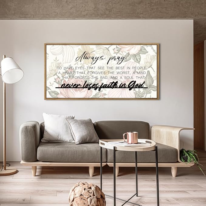 ANHUIB Large 3D Quote Wood Wall Art 20x40 Inch Framed Wooden Signs Home Decor Never Loses Faith in God Inspirational Artwork Floral Wall Art for Living room Bedroom Office