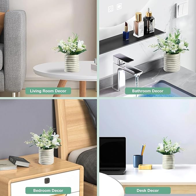 Small Fake Plants Potted Artificial Plants Indoor with Ceramic Pot Mini Faux Plants Artificial Greenery Flowers for Bedroom Bathroom Plants Home Office Room Coffee Table Decor(Lilies)