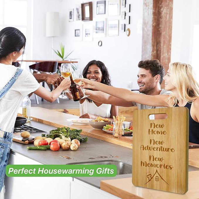 Personalized Cutting Board, Engraved Bamboo Cutting Board for Housewarming 12.2"L x 8.7"W x 0.4"Th, House Warming Gifts New Home, New House Gift Ideas,New Home New Adventure New Memories