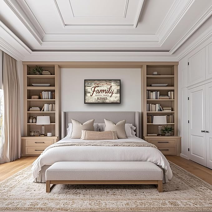 Large Family Wall Art Family Word Sign Pictures Wall Decor Home Quotes Grateful Thankful Blessed Canvas Painting Print Artwork Framed for Living Room Bathroom Master Bedroom 36L" x 24W"