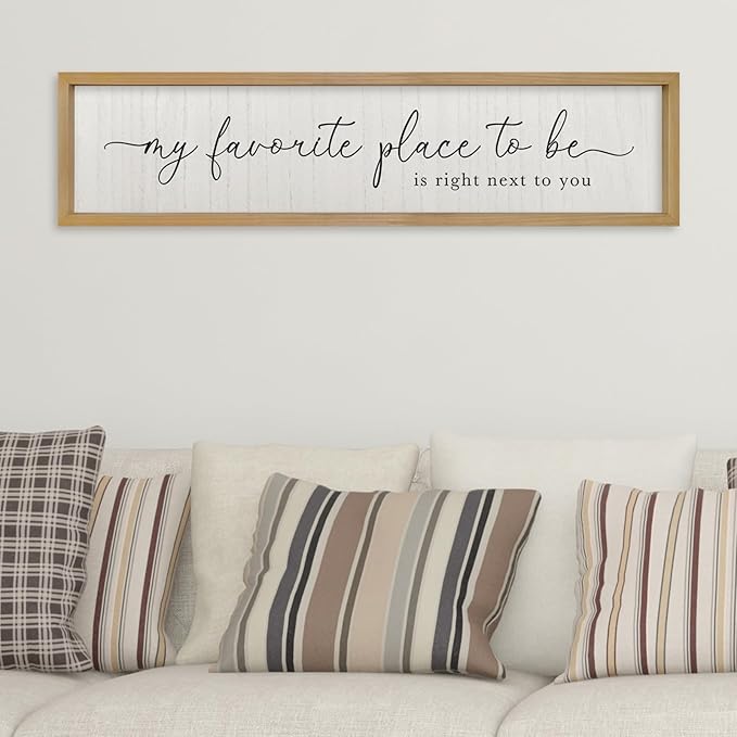 Love Quotes Wall Decor My Favorite Place To Be Sign 32"×8" Couples Love Theme Plaque Modren Farmhouse Master Bedroom Above Over Bed Wood Framed Wall Art (Wood)