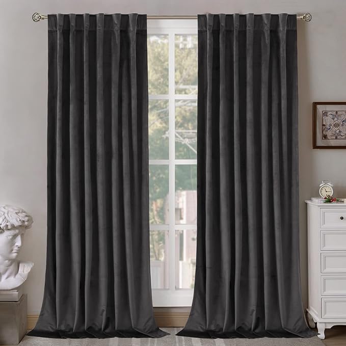 BGment Grey Velvet Curtains 102 Inches Long for Living Room, Thermal Insulated Room Darkening Curtains Drapes Window Treatment with Back Tab and Rod Pocket, Set of 2 Panels, 52 x 102 Inch