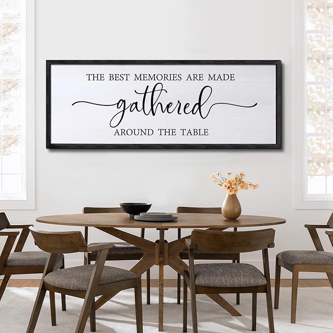 Foutcheou The Best Memories Are Made Gathered Around The Table Wall Decor 32"×12" for Dining Room Kitchen Wall Art Sign (Black)