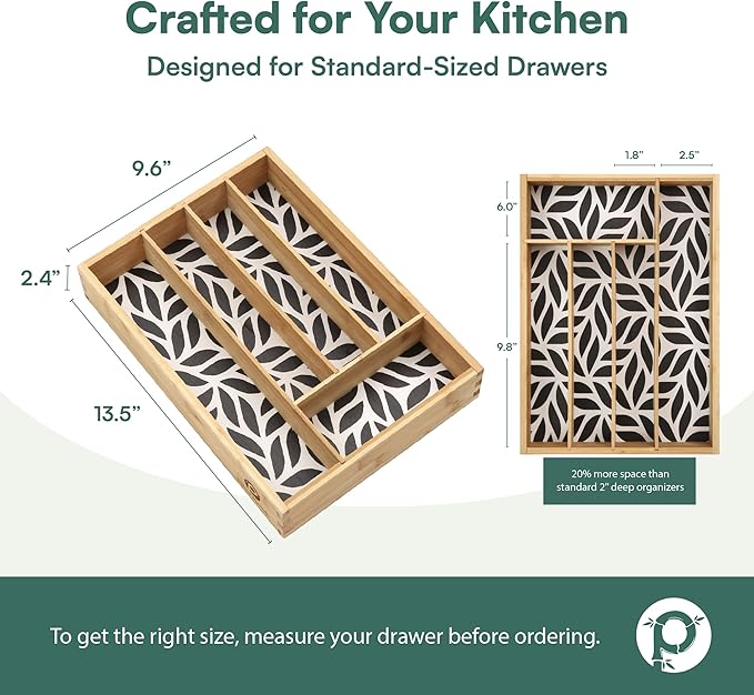 Kitchen Drawer Organizer - Silverware & Utensil Organizer, 5-Slot, Geometric Print