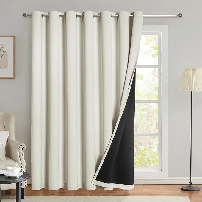 Beauoop 100% Blackout Curtains 96 Inches Long for Patio Sliding Door Cream Solid Extra Wide Room Darkening Thermal Insulated Room Divider Soundproof Grommet Window Treatment Drapes,100x96 Set of 1