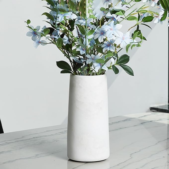 White Marble Vase for Flowers, 8.66" Minimalist Modern Frosted Flower Vase for Home Decor, Decorative Vases for Centerpieces, Living Room, Dining Table, Office, Boho Farmhouse Decor