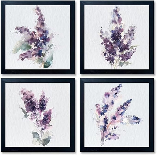 Large Purple Wall Art Lavender Wall Decor Purple Room Decor 4 Pieces Flower Print Artwork Countryside Farmhouse Floral Wall Art for Bathroom Bedroom Living Room