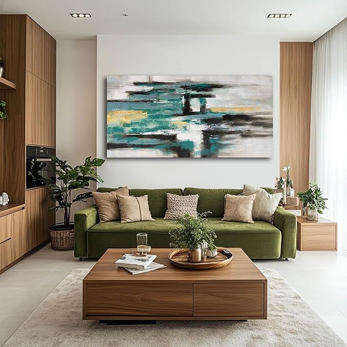 Green and Black Wall Decor Abstract Canvas Wall Art Textured Room Decor Modern Wall Prints for Bedroom Office 24"x 48" Framed Art Posters for Home