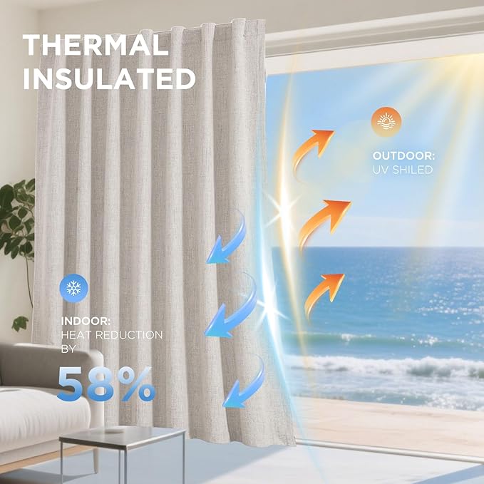 Joydeco Blackout Curtains for Bedroom - 100% Light Blocking 2 Panels Set White Drapes 70" W x 90" L, Thermal Insulated Room Darkening Curtains, Linen Textured for Living Room, Rod Pocket & Back Tabs