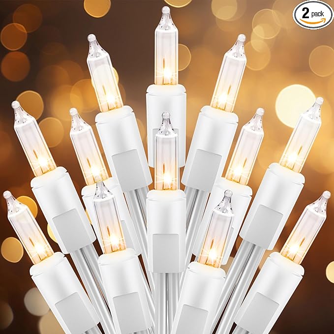 Brightown Christmas String Lights 2 Pack Clear Warm White Mini Lights Plug Powered Waterproof for Indoor and Outdoor Use, 25 Feet for Christmas Tree Party, Wedding Holiday Patio Xmas Decorations