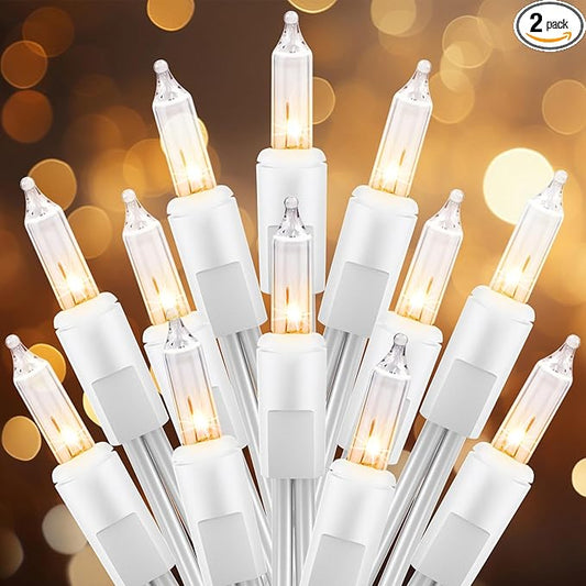 Brightown Christmas String Lights 2 Pack Clear Warm White Mini Lights Plug Powered Waterproof for Indoor and Outdoor Use, 25 Feet for Christmas Tree Party, Wedding Holiday Patio Xmas Decorations