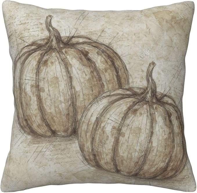 Fall Pumpkin Pillow Covers 16x16 inch Set of 4, Linen Autumn Outdoor Thanksgiving Harvest Maple Fallen Leaves Rustic Farmhouse Decorations for Sofa Couch