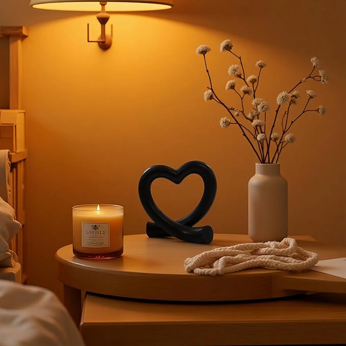 Black Heart Sculpture – Modern Love Ornament, Unique Couple or Gothic Romantic Decor for Home or Office