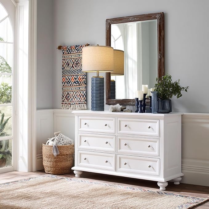 PoKat 27.5'' Tall Table Lamps for Living Room Set of 2, Ceramic Bedroom Lamps for Night Stands, Modern Bedside Lamps for Bedroom Living Room, Nightstand Lamps for Side End Table Hallway, Blue