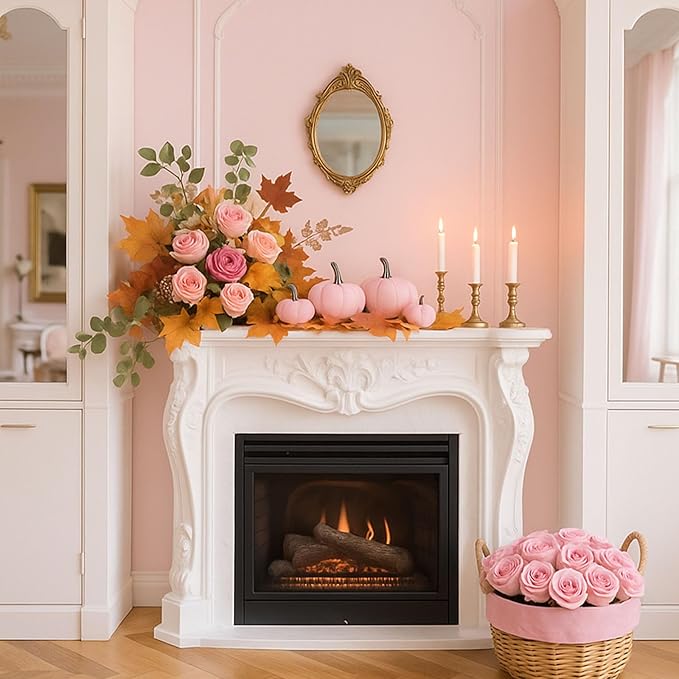 DomeStar 18PCS Assorted Pink Foam Pumpkins for Decoration, Little Pink Artificial Pumpkins for Baby Shower Decorations Wedding & Thanksgiving Farmhouse Table