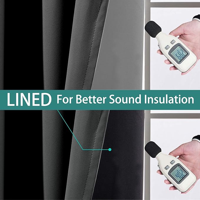 Yakamok Full Shade Curtain Panels, Heavy Duty Lined Curtains 84 Inches Long, Thermal Insulated Room Darkening Curtains with Black Liner for Bedroom(70" Width Each Panel, Dark Gray, 2 Panels)