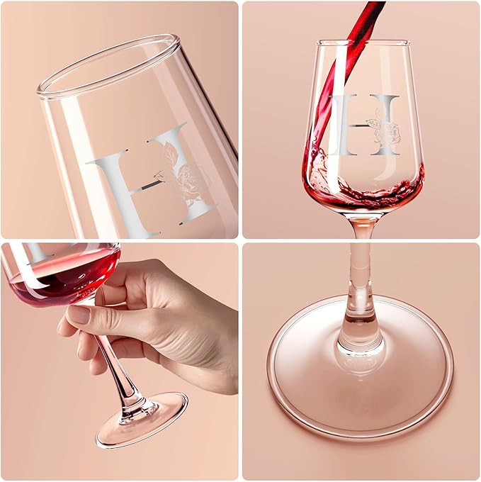 Monogrammed Wine Glass Gifts for Women - Personalized A-Z Wine Glasses with Gift Box & Greeting Card | Custom Mothers day, Anniversary, Birthday Gifts for Her, Mom, Wife, Best Friend, Sister,Woman (H)