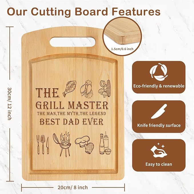Joeyan Fathers Day Gift, Birthday Gifts for Dad, Engraved Wooden Cutting Board Present for Dad, Personalized BBQ Chopping Board for Grill Master, Best Dad Ever Grilling Gift for Grandpa Him Men