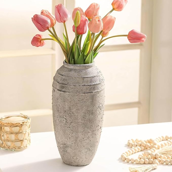 Large Ceramic Rustic Vase, 12.87 inch Tall Vintage Farmhouse Flower Pottery Vase for Home Decor, Living Room Shelf Decor,Enterway, Table Decoration