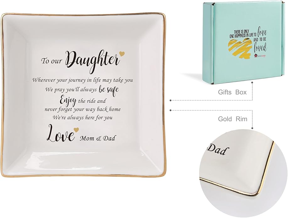 HOME SMILE Ceramic Ring Dish Jewelry Tray for Mom Sister Friends