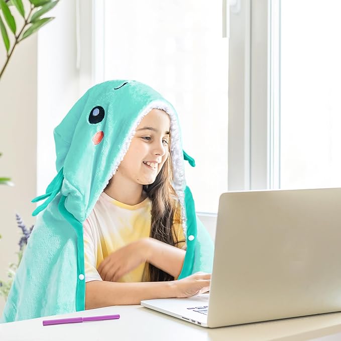 Axolotl Wearable Hooded Blanket for Adults - Super Soft Warm Cozy Plush Flannel Fleece & Sherpa Hoodie Throw Cloak Wrap - Axolotl Gifts for Women Adults and Kids