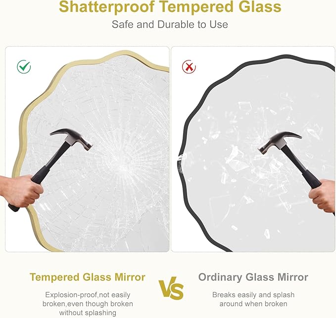 WallBeyond Round Wavy Mirror for Wall Decorative 24 inch, Modern Round Mirror Aluminum Frame for Bathroom Bedroom Living Room Home House Office Entryway, Gold