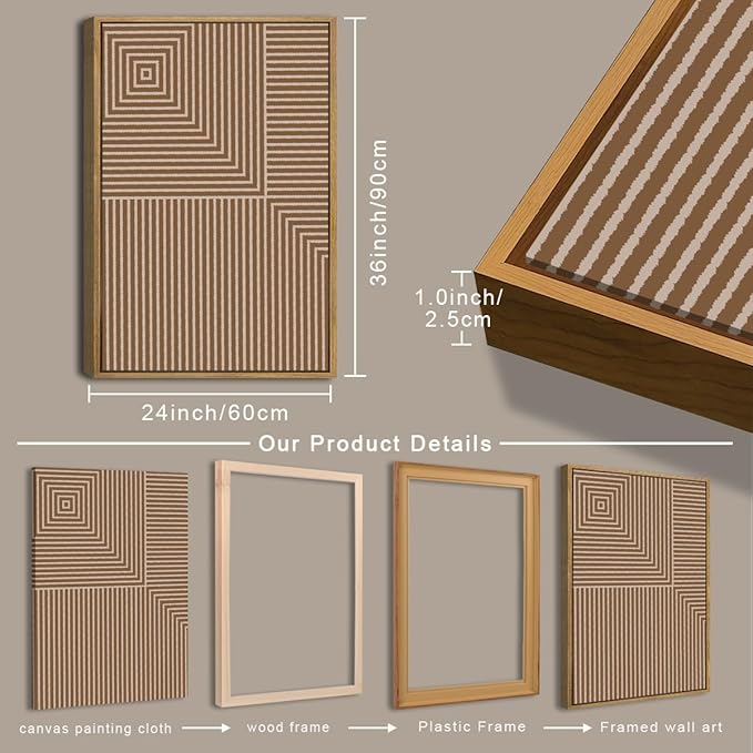 ANHUIB Extra Large Boho Wall Art Black Neutral Wall Decor Minimalist Line Painting set of 3 for Living Room Bedroom Dining Room