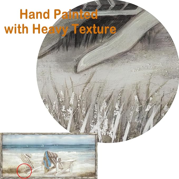 Coastal Abstract Seascape Canvas Wall Art Beach Chair on Sand Painting Artwork Print for Bedroom Living Room(40"*20")