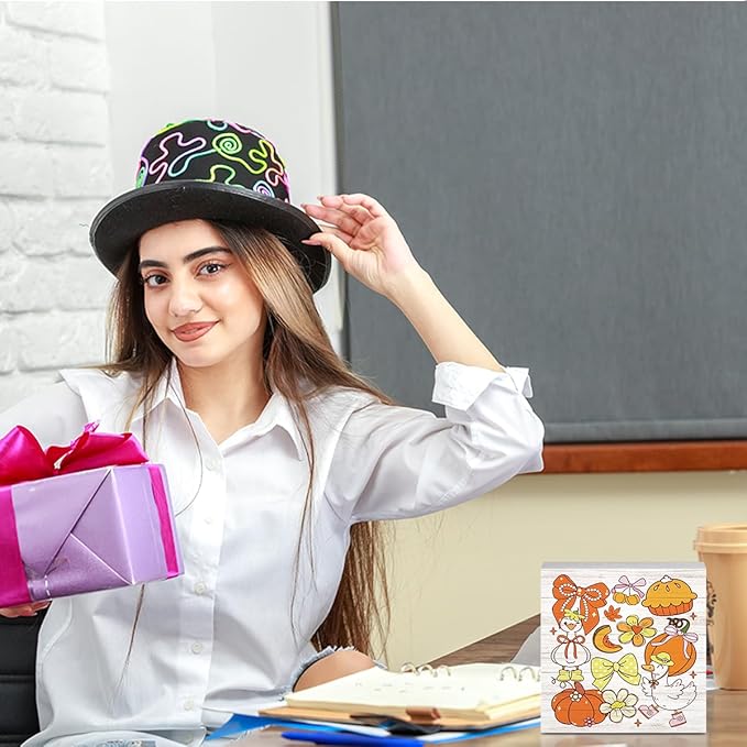 Silly Goose Fall Decorations for Home Office Cute Fall Decor, Autumn Pumpkin Decorations for House Autumn Goose Bow Gifts for Animals Lovers 5 x 5 inches (Tub 1702)