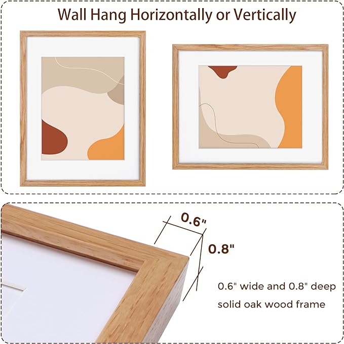 11x14 Picture Frames Set of 3, Light Wood 11 x 14 Frame for Wall, High-End Wood Oak Frame 11 by 14 with Tempered Glass, 11x14 Picture Frame Matted to 8x10, Rustic Frames 11x14 Inch, Oak Color