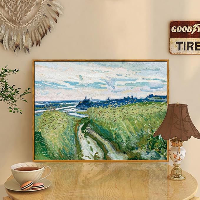 crmotu Vintage Framed Wall Art, Rural Landscape Oil Paintings, Nature Scenery Canvas Prints, Abstract Wilderness Path Wall Decor for Bedroom Bathroom Kitchen Rustic Home Aesthetic Pictures 12x16in