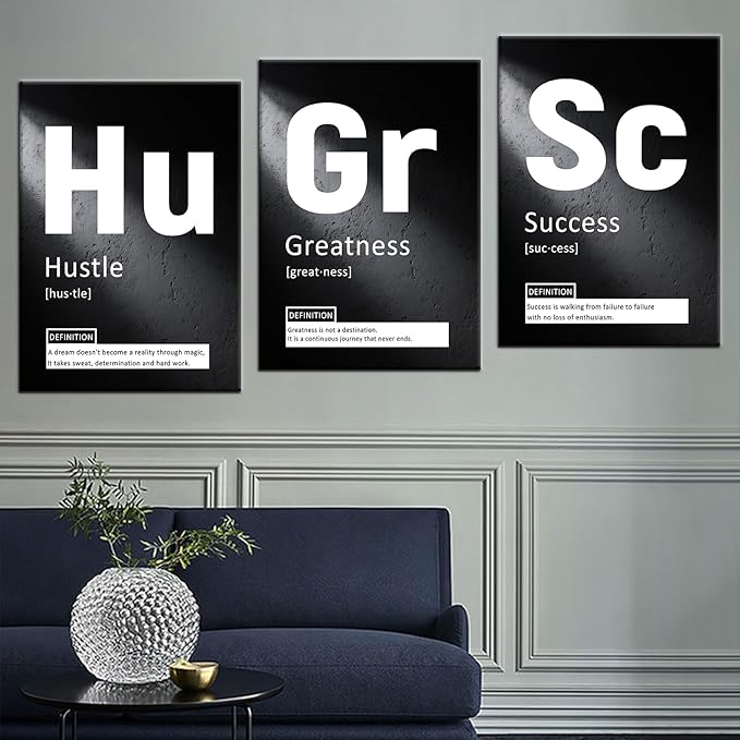 Greatness Hustle Success Inspirational 3 Pieces Posters Print Wall Art Home Decor Positive Sign Picture Painting Artwork for Living Room Gym Workplace Office Stretched and Framed [60''Wx28''H]