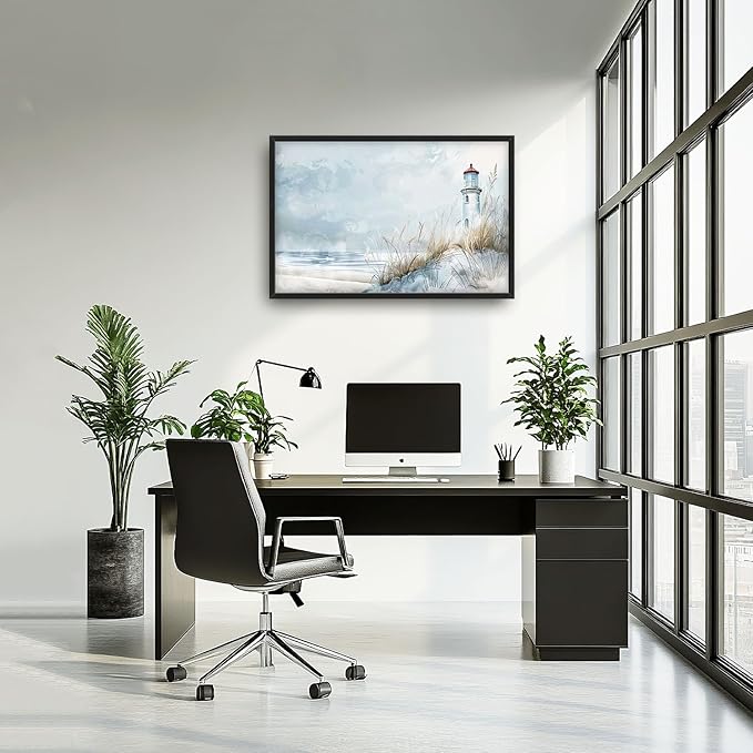 Flintis Large Lighthouse Wall Art Beach Lighthouse Pictures Wall Decor Abstract Nautical Canvas Painting Print Artwork Decoration Framed for Living Room Bathroom Master Bedroom 36L x 24W