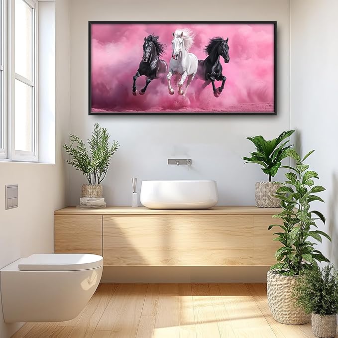 Flintis Large Horse Wall Art Black and White Horses Pictures Wall Decor Abstract Animal Canvas Painting Print Artworks Decorations Framed for Living Room Bathroom Master Bedroom Office 60L x 30W