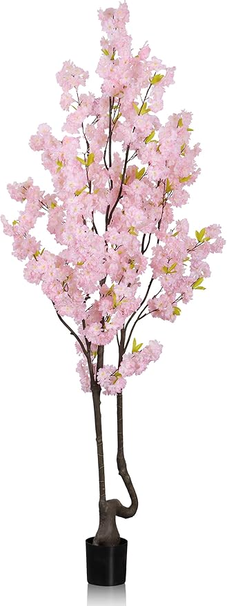 Faux Pink Cherry Blossom Tree 7ft(84in) Tall Artificial Plant Indoor Decor Handmade Natural Fake Cherry Sakura Tree for Wedding Realistic Tree Plant in Pot for Home Living Room,Office,Outdoor Decor.