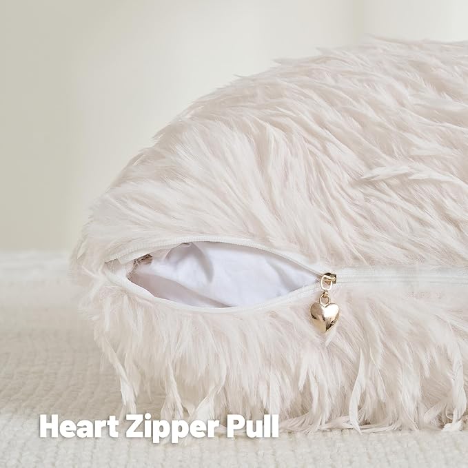 FUTEI Cream White Decorative Throw Pillow Covers 16x16 Inch Set of 2,Soft Fluffy Faux Feather Texture Cushion Cases,Modern Home Luxury Decor for Couch Bed Living Room