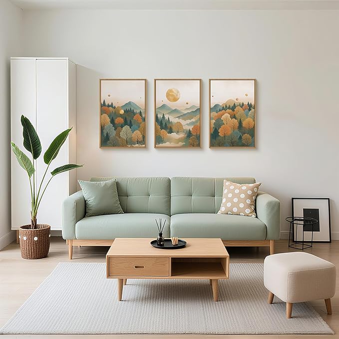 HPINUB Abstract Landscape Mountain Canvas Wall Art Set, Vibrant Sunrise Forest Pine Tree Wall Decor, Wilderness Nature Artwork Rustic Scenery Art Print for Living Room,Bedroom,Office-16 x24 x3