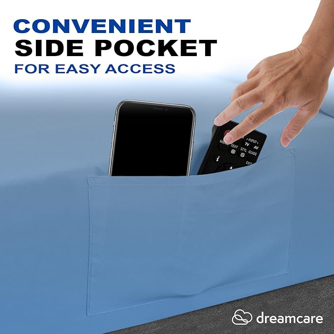 DREAMCARE Twin XL Sheet Set - Cooling Bed Sheets - 4pcs Set - up to 15" Deep Pocket - Soft & Long Lasting 100% Fine Brushed Polyester with Side Pocket - Light Blue