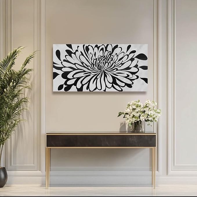 GAIDUOMAI Canvas Prints Wall Art for Living Room Chrysanthemum Artwork Badroom Black and White Wall Decor Minimalist Art for Dining Room 24"x48"