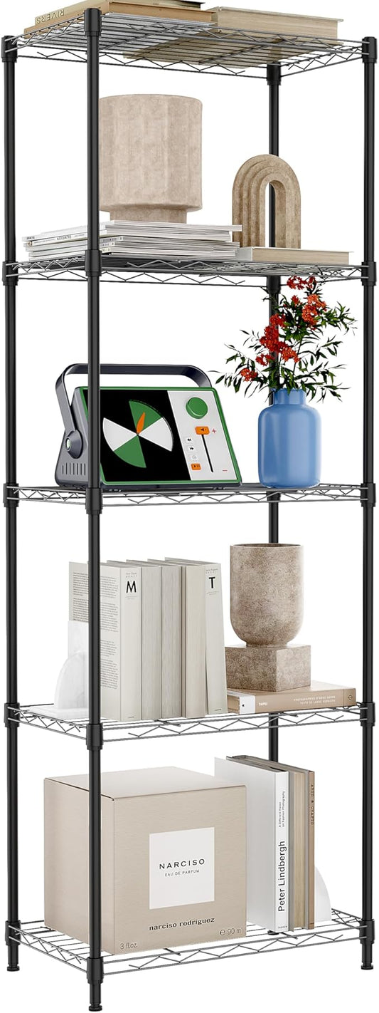 IZEUK 5 Tier Metal Wire Shelf Unit, Black Storage Rack Organizer for Kitchen, Bedroom, Living Room or Laundry Room, 17.7" W x 11.8" D x 55.0" H