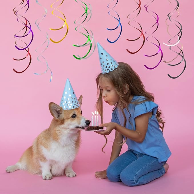 30 Pieces Blue Party Swirl Hanging Decorations, Foil Ceiling Hanging Swirl Decorations, Glitter Streamers Whirl Decorations