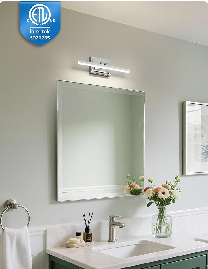 NIORSUN 15.7 Inch Modern Bathroom Light Fixture, 12W 5CCT Dimmable LED Chrome Bathroom Vanity Lights Over Mirror, Vanity Lights for Bathrooms Restroom Mirror- ETL Certified