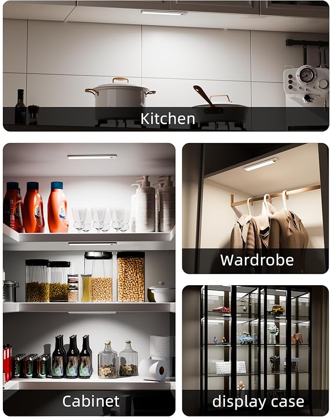 EZVALO 5 Pack Under Cabinet Lighting, Rechargeable Motion Sensor Light, LED Closet Lights Wireless, 5700K Dimmable, Timer, Magnetic, with Remote Control for Kitchen, Closet, Stair