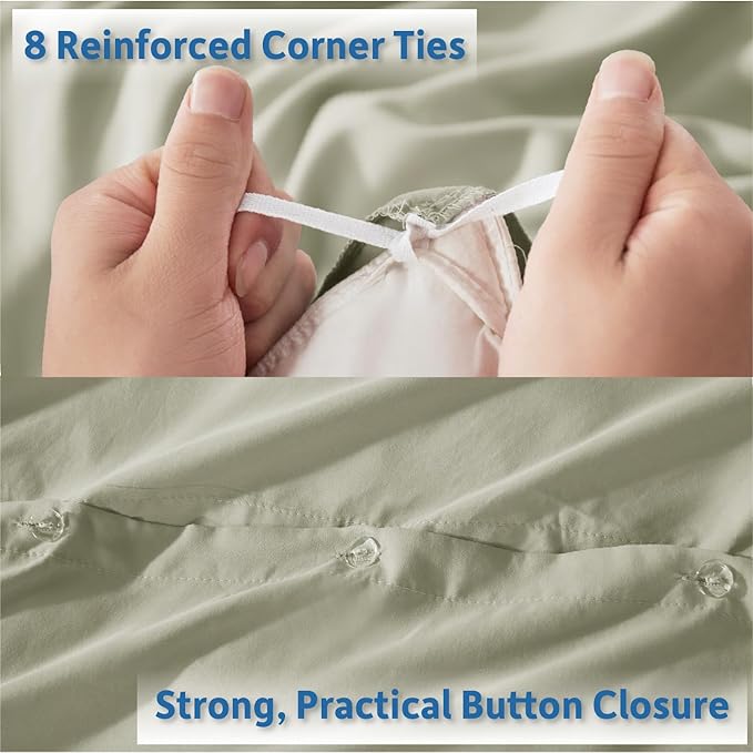 Nestl King Duvet Cover Set with Comforter Insert - Light Sage 4 Piece 104x90 Duvet Cover & 2 Pillow Shams with White Quilted Down Alternative Comforter, Ultra Soft, All Season