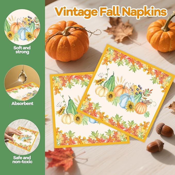 40pcs Fall Pumpkin Paper Plates and Napkins Sets, 9inch Thanksgiving Dinner Plates Party Supplies Disposable Autumn Theme Maple Leaf Sunflower Tableware Fall Thanksgiving Harvest Birthday Decorations